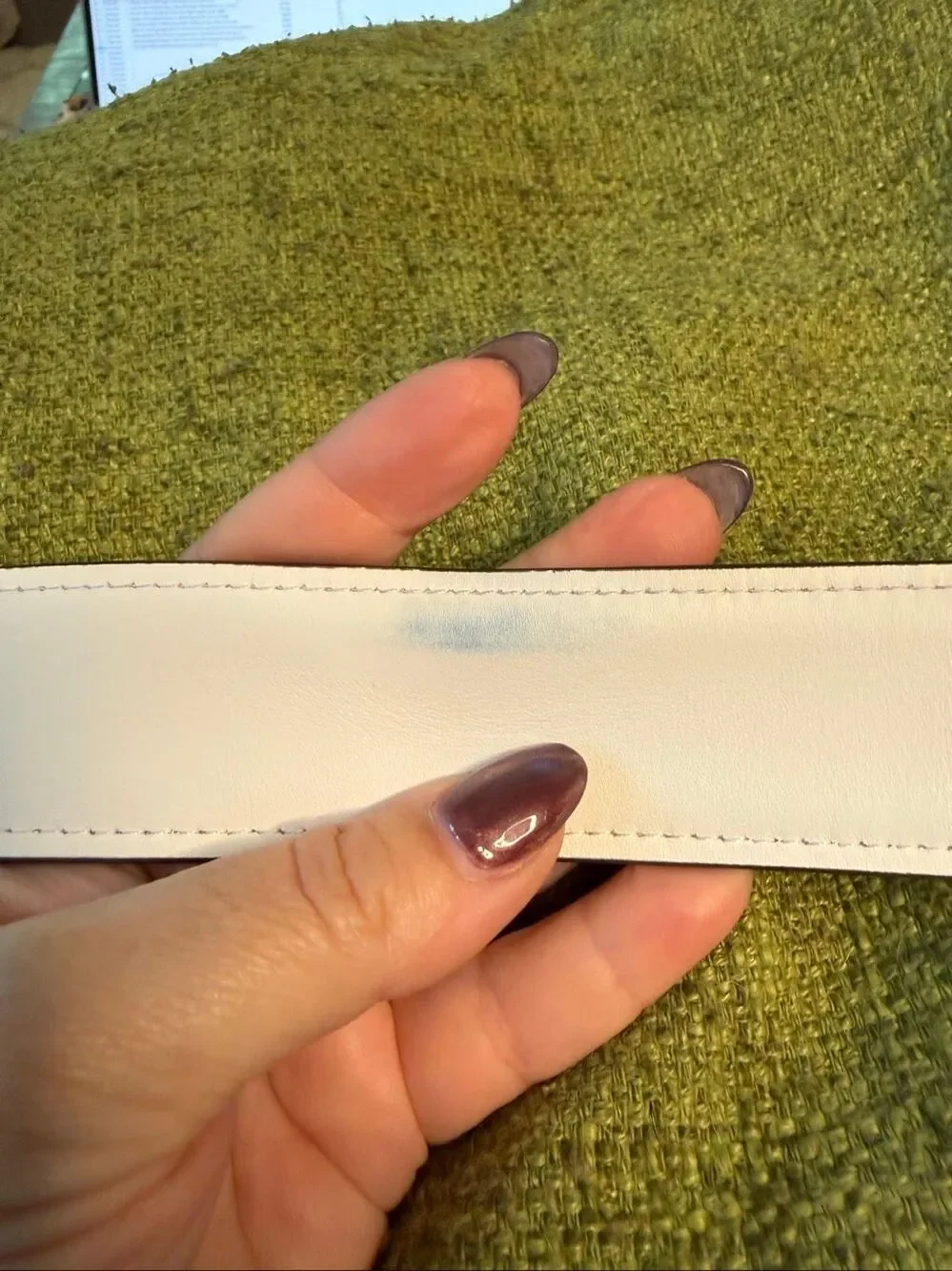 Tory Burch White Leather Perforated Logo Belt sz XL EUC